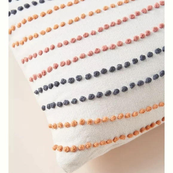 Anthropologie Rainbow-Striped Embroidered Pillow